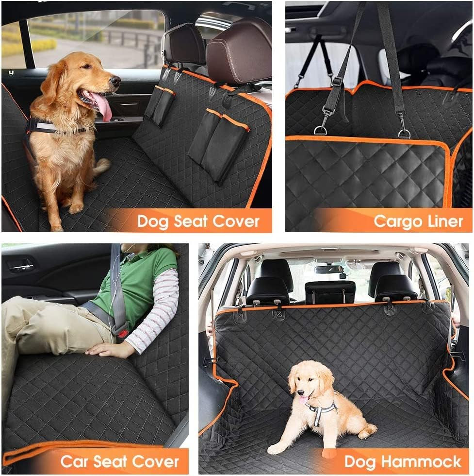 Dog Car Seat Cover for Back Seat, Waterproof Seat Protector Scratchproof Pet Hammock with 4 Bags Side Flaps, Washable Nonslip Backseat Protection for Cars Trucks and Suvs.