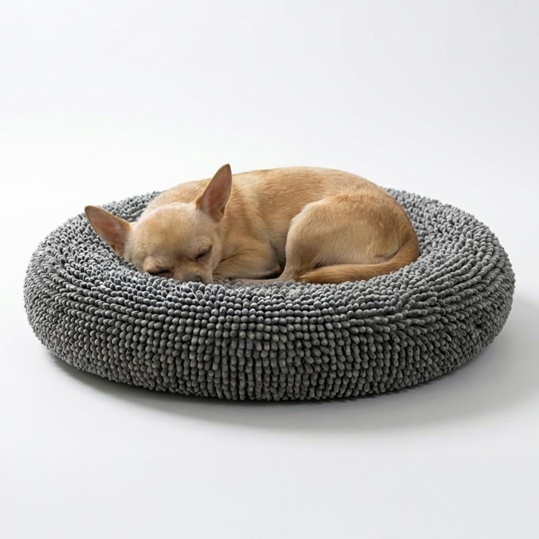 ® Cloud K-9 Dog Beds for Small Dogs & Cats, Soft & Relaxing round Dog Bed, Chenille Material, Removable Cover, Washable & Dryer Safe – Grey Small(25'X25')