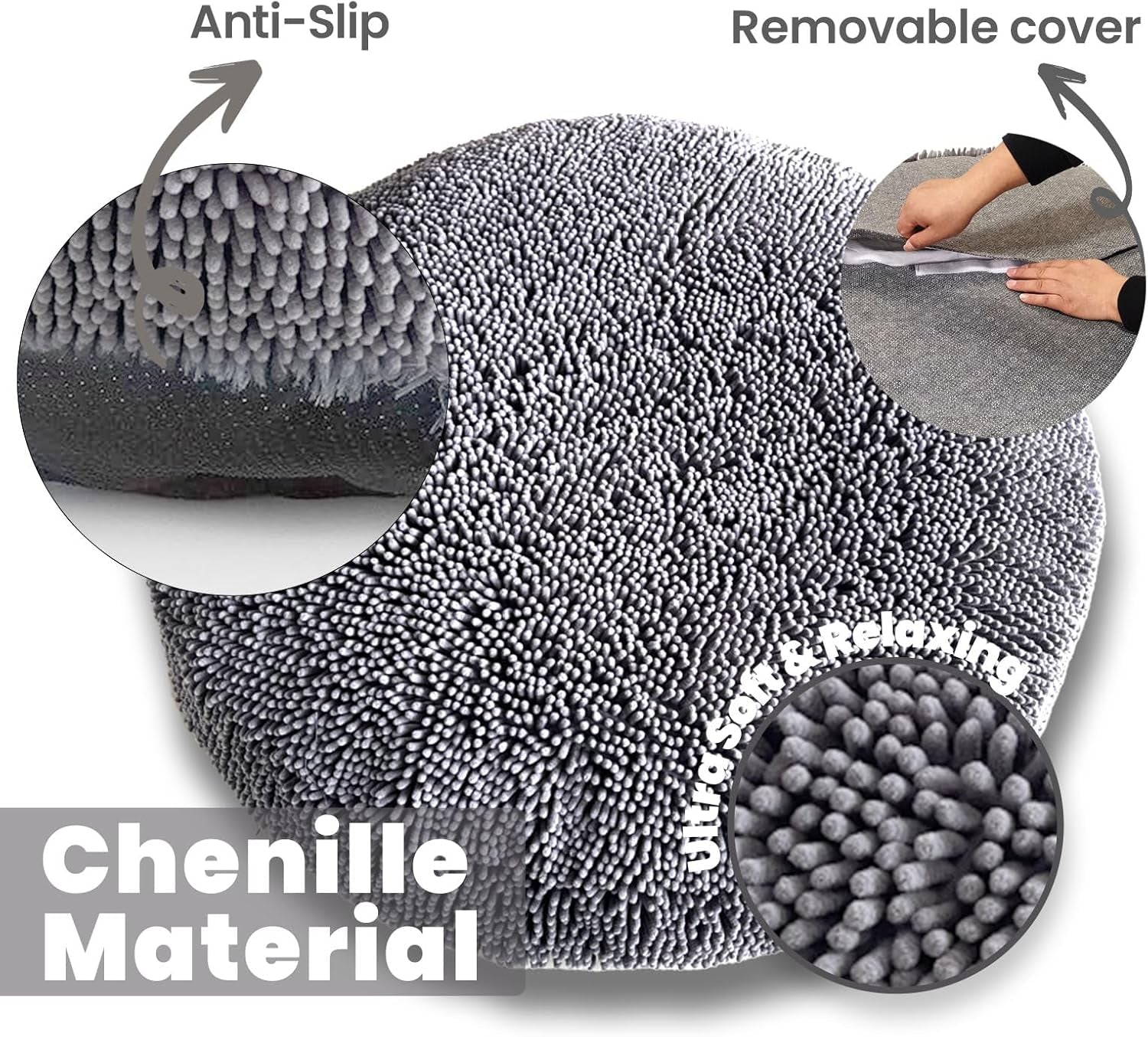 ® Cloud K-9 Dog Beds for Small Dogs & Cats, Soft & Relaxing round Dog Bed, Chenille Material, Removable Cover, Washable & Dryer Safe – Grey Small(25'X25')